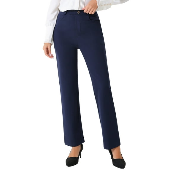 DARING DIVA Women's High Waist Straight Slacks Yoga Stretch Trousers XS Drak Blue