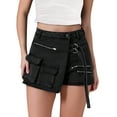 thumbnail image 1 of DARING DIVA Women's High Waist Western Asymmetrical Denim Cargo Skirt Shorts 2XL Black, 1 of 7