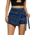 thumbnail image 1 of DARING DIVA Women's High Waist Western Asymmetrical Denim Cargo Skirt Shorts 2XL Dark Blue, 1 of 7