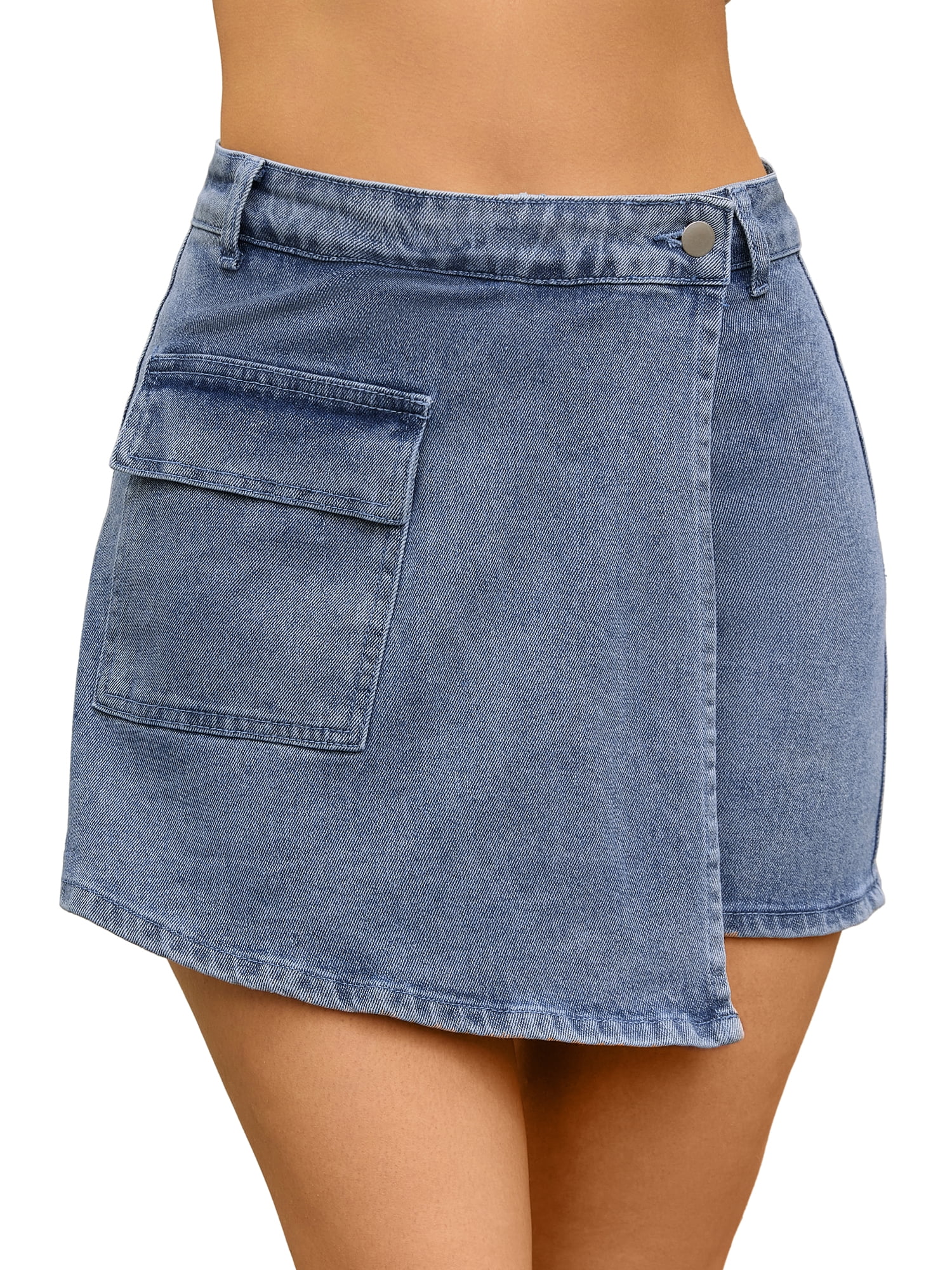 DARING DIVA Women's High Waist Western Asymmetrical Denim Cargo Skirt XL Blue