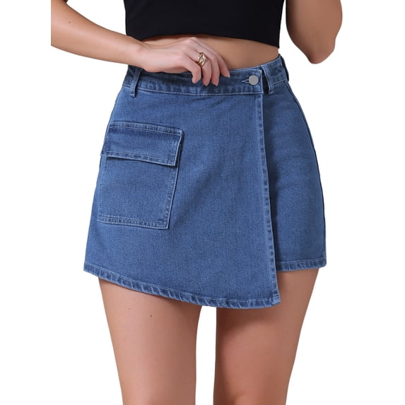 DARING DIVA Women's High Waist Western Asymmetrical Denim Cargo Skirt XL Dark Blue