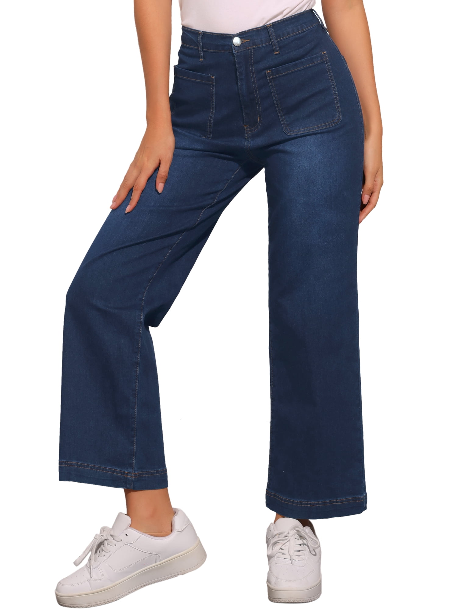 DARING DIVA Women's High Waist and Stretchy Wide Leg Jeans XL Black Blue