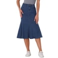 thumbnail image 1 of DARING DIVA Women's High Waisted A-Line Flared Midi Denim Skirt XS Medium Blue, 1 of 6