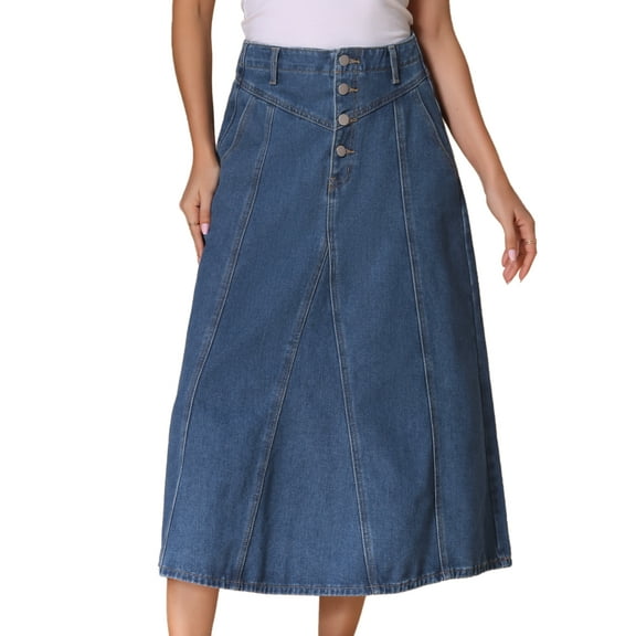 DARING DIVA Women's High Waisted A-Line Frayed Midi Skirt with Pockets XS Blue