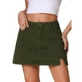 thumbnail image 1 of DARING DIVA Women's High Waisted A Line Stretchy Side Slit Mini Denim Skirt S Army Green, 1 of 7
