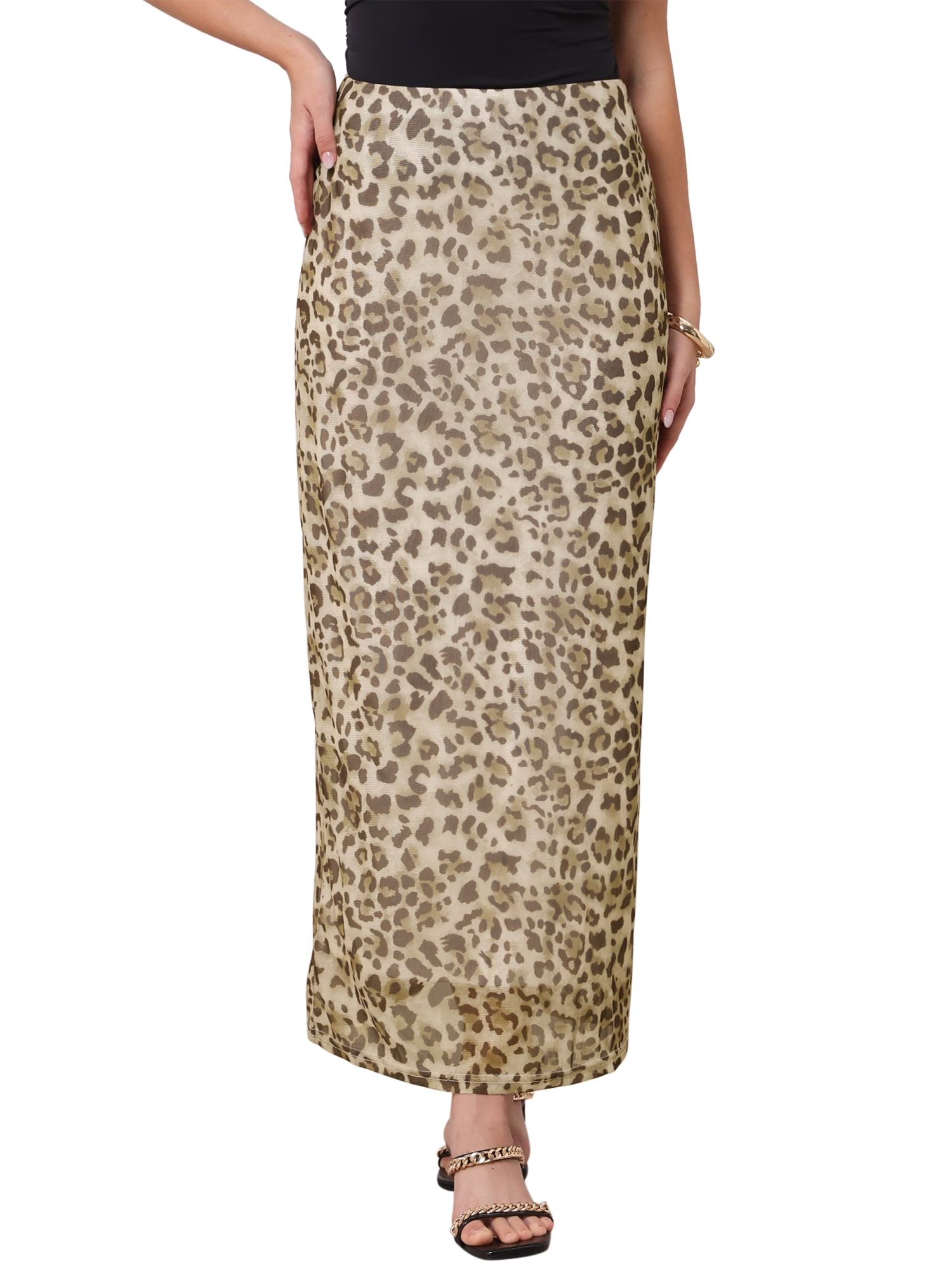 DARING DIVA Women's High Waisted Bodycon Y2k Slim Fit Trendy Large Brown Leopard