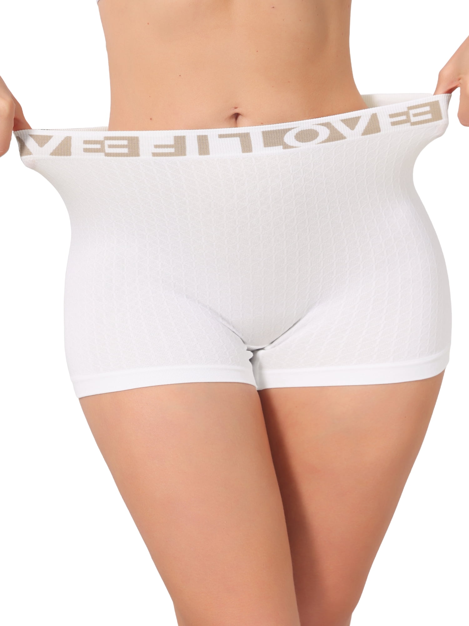 DARING DIVA Women's High Waisted Boyshorts Ribbed Tummy Control Stretchy Panties L White