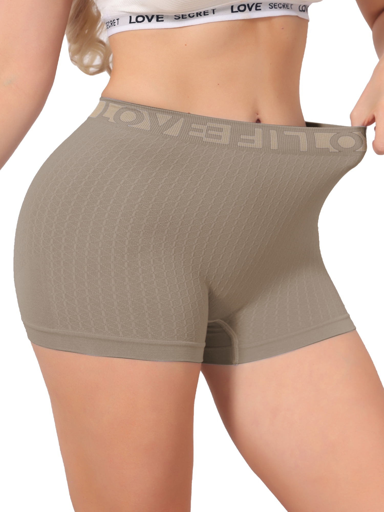DARING DIVA Women's High Waisted Boyshorts Ribbed Tummy Control Stretchy Panties S Brown