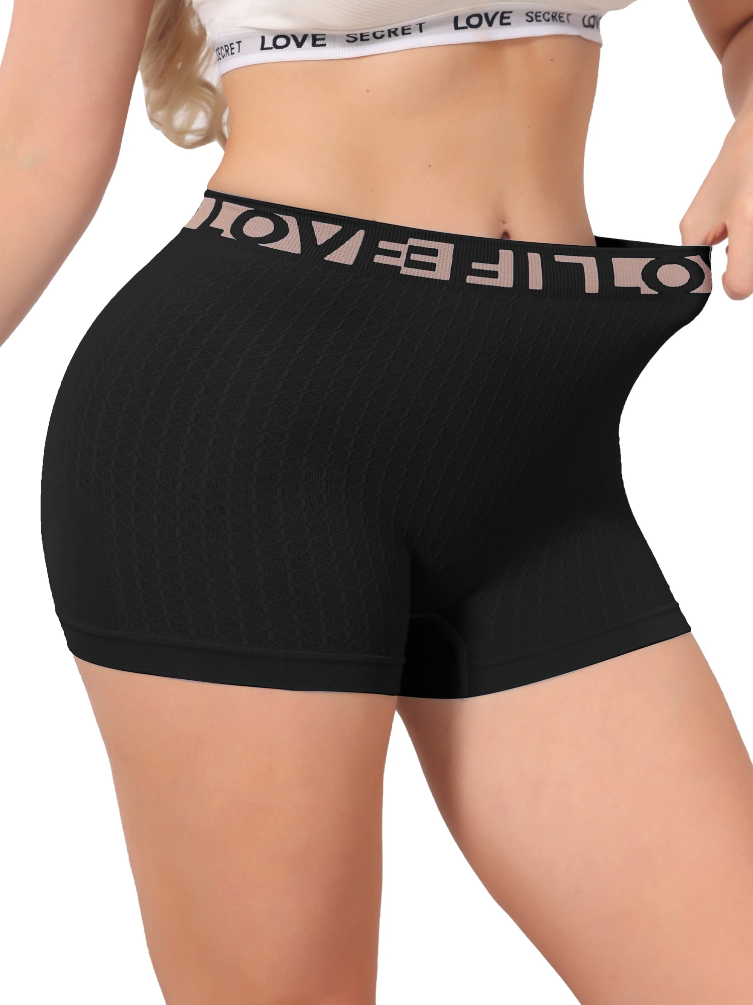 DARING DIVA Women's High Waisted Boyshorts Ribbed Tummy Control Stretchy Panties XL Black