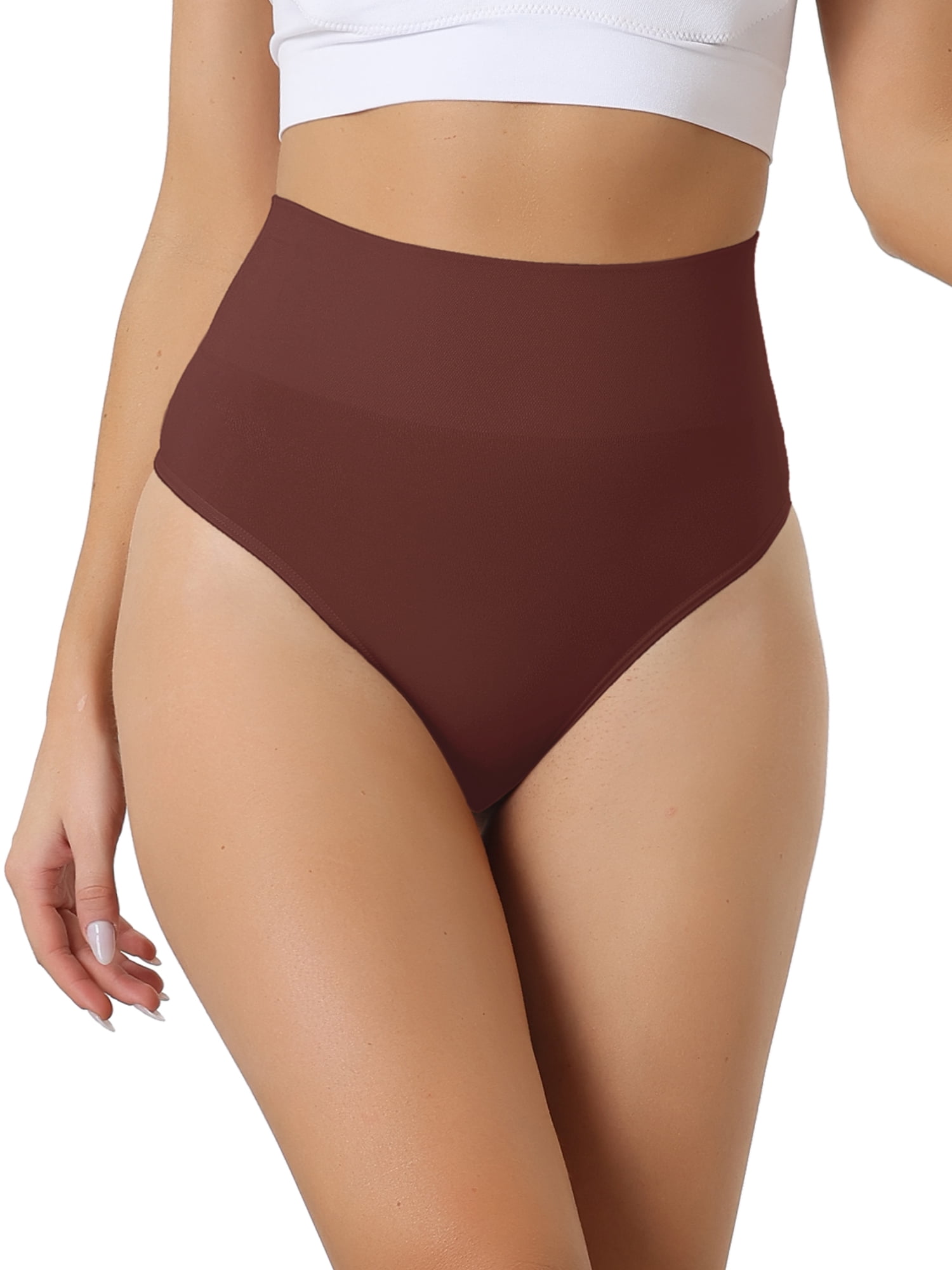 DARING DIVA Women's High-Waisted Briefs Invisible Thong Underwear L Beige Purple