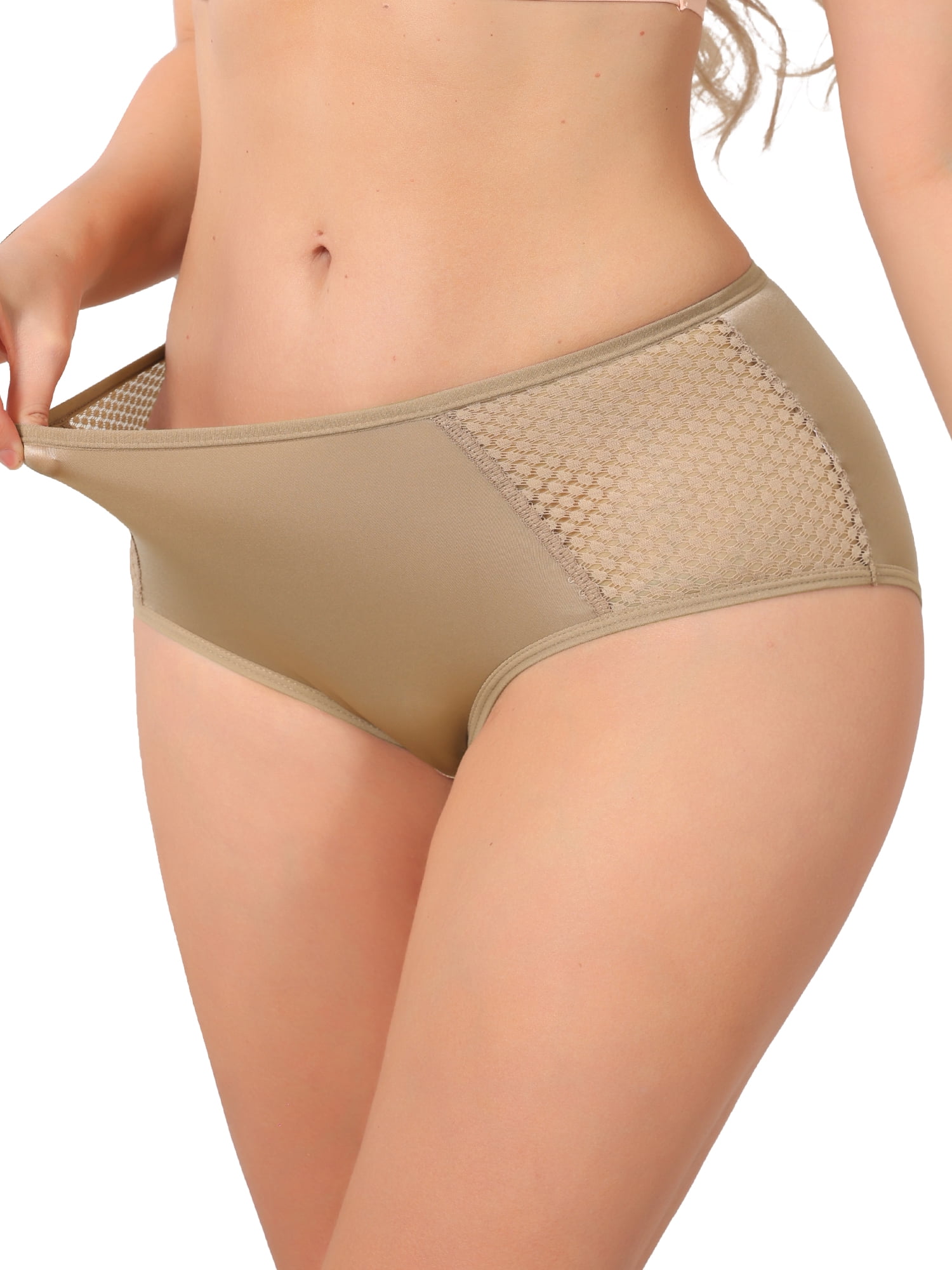 DARING DIVA Women's High Waisted Briefs Tummy Control Underwear Mesh Panties L Dark Khaki