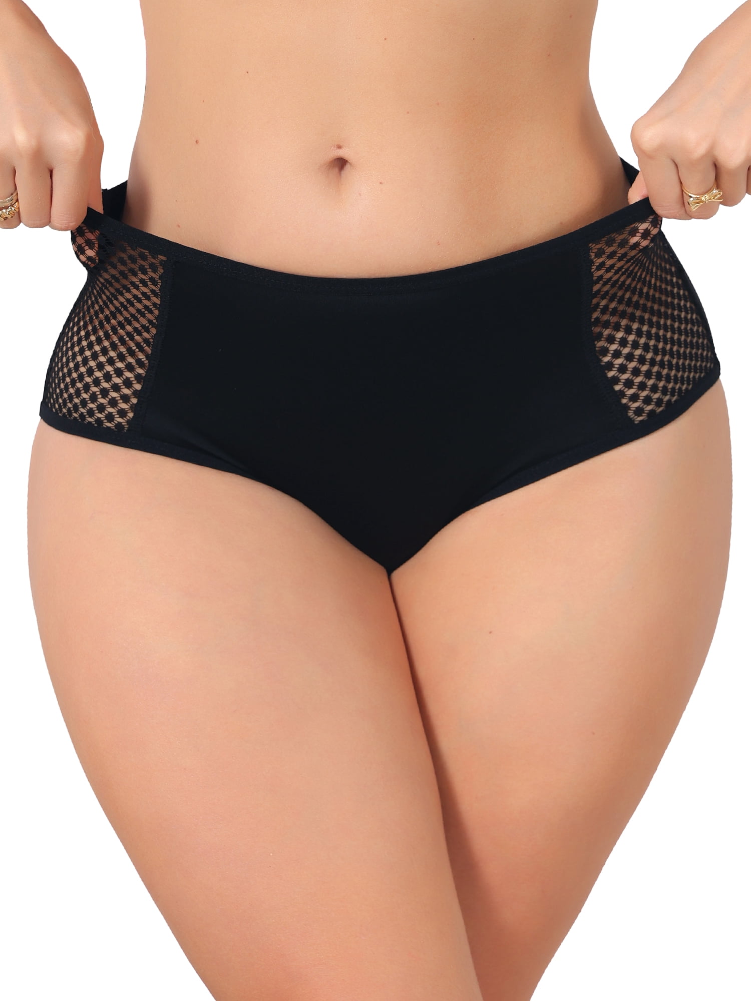 DARING DIVA Women's High Waisted Briefs Tummy Control Underwear Mesh Panties XL Black