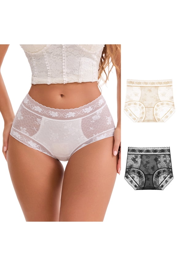 Women's High-Waisted Extended Crotch Panties 3 Pcs L Black, Beige, White