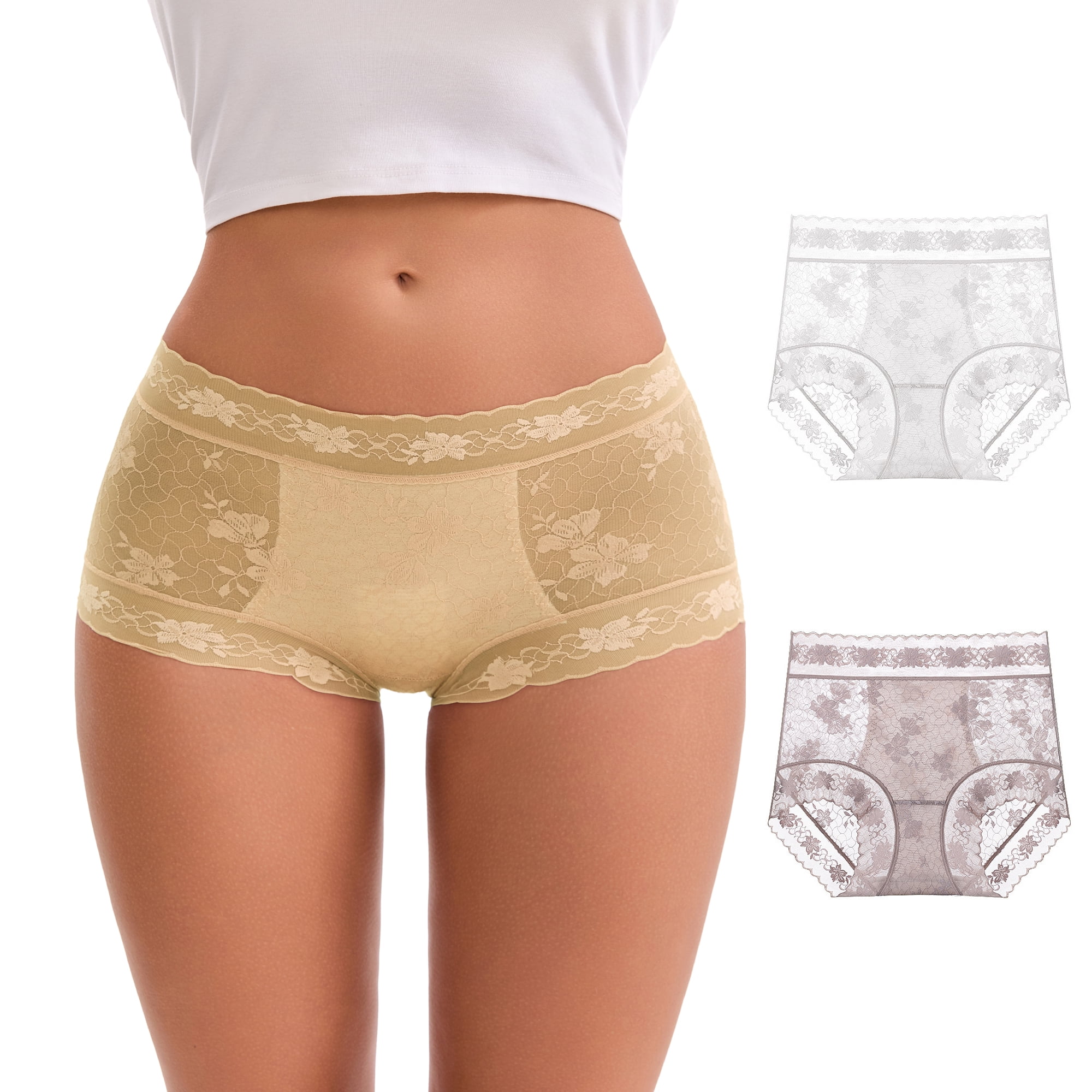DARING DIVA Women's High-Waisted Extended Crotch Panties 3 Pcs M Yellow, White, Gray