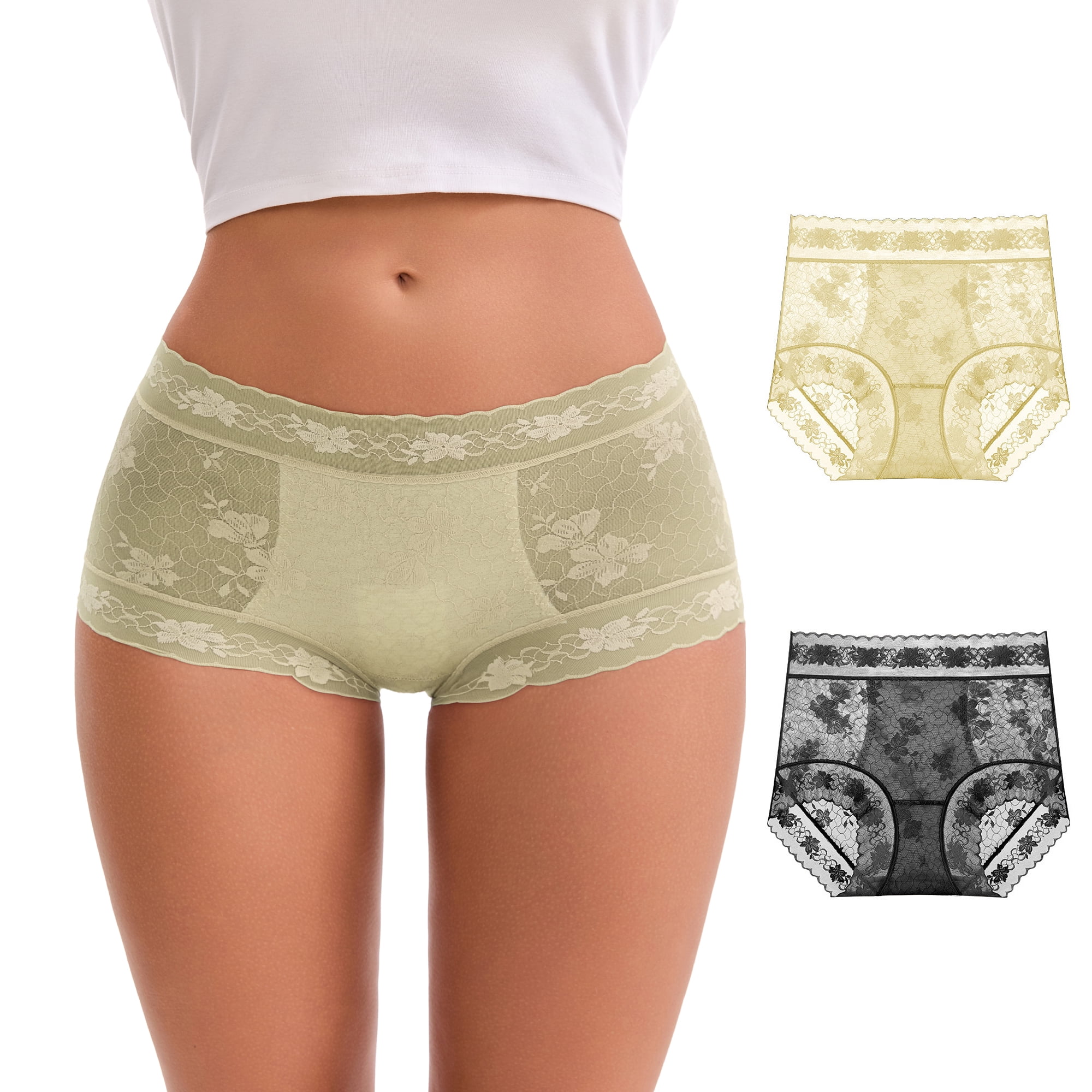 DARING DIVA Women's High-Waisted Extended Crotch Panties 3 Pcs S Black, Yellow, Green