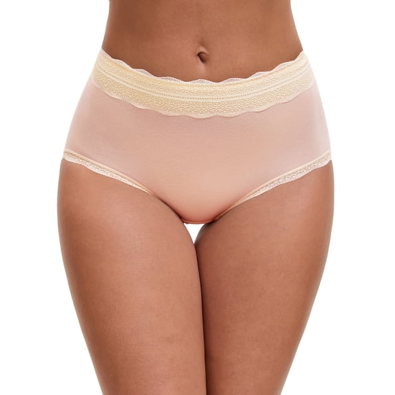 DARING DIVA Women's High Waisted Lace Trim Briefs Full Coverage Panties L Pink