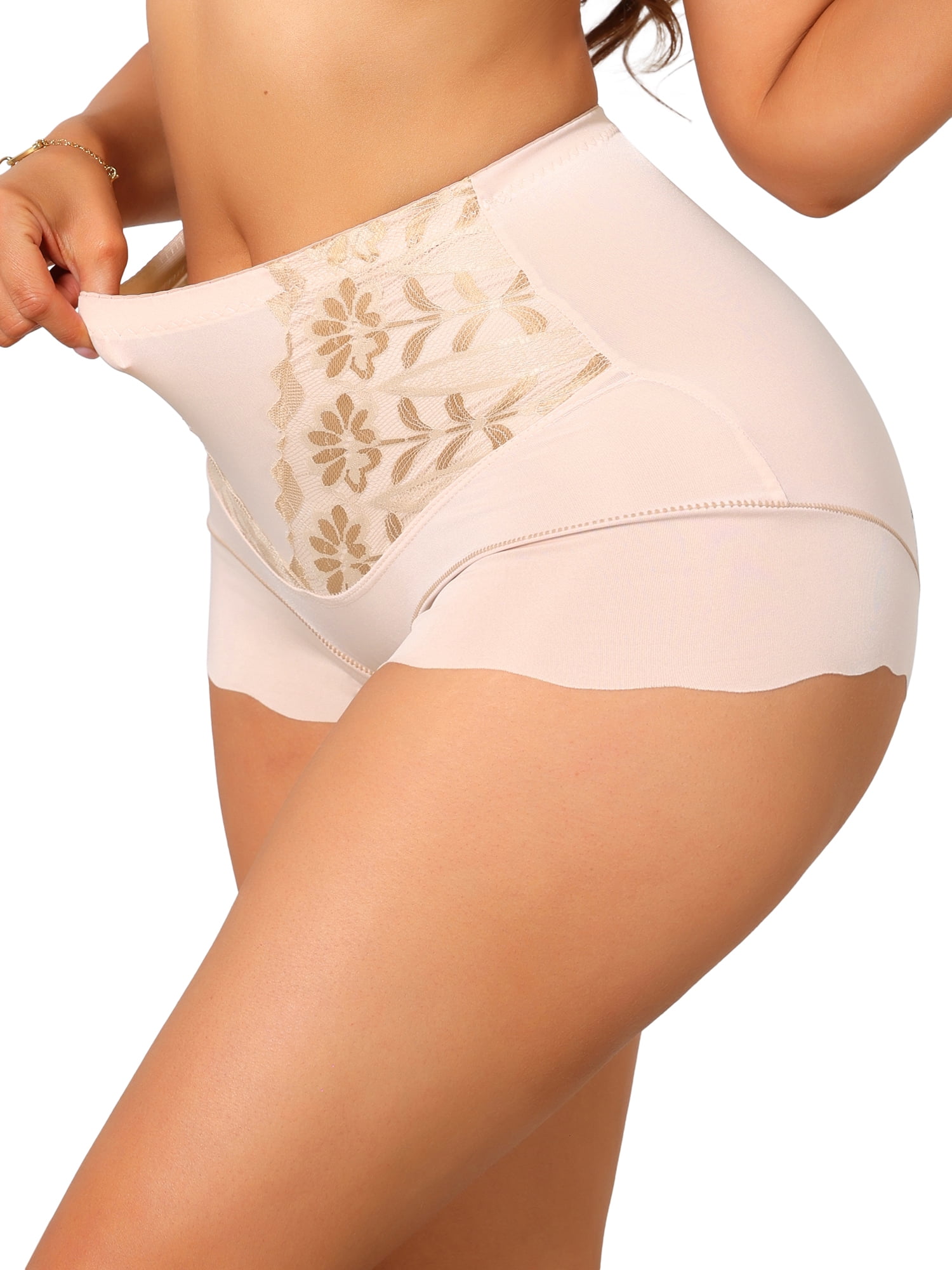 DARING DIVA Women's High Waisted Lace Tummy Control Ice Silk Panties L Pink