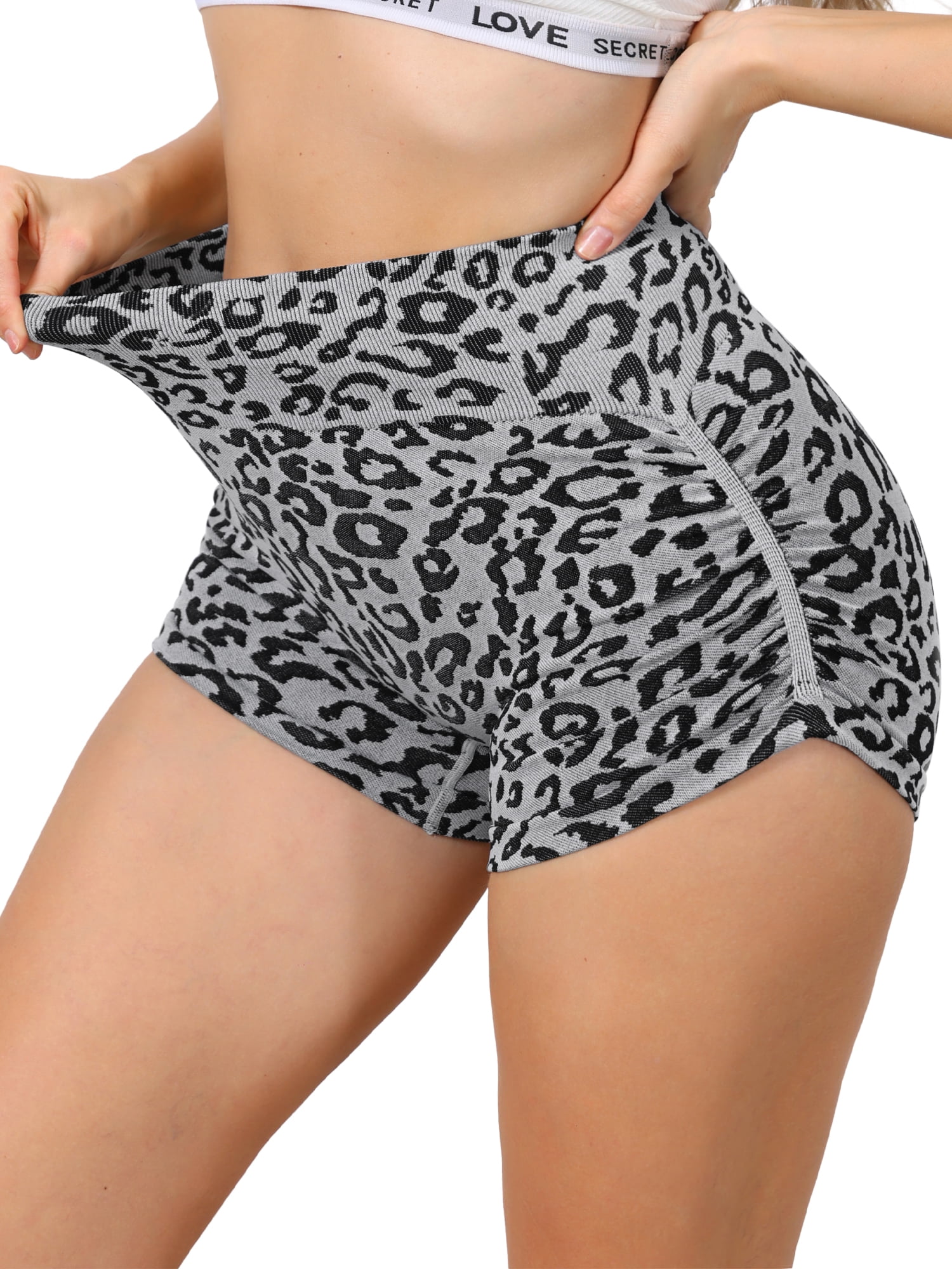 DARING DIVA Women's High Waisted Leopard Boxer Briefs Shapewear M Dark Grey