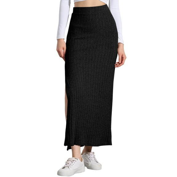 DARING DIVA Women's High Waisted Long Skirt Slit Bodycon Knit Pencil Skirt 3XL Black