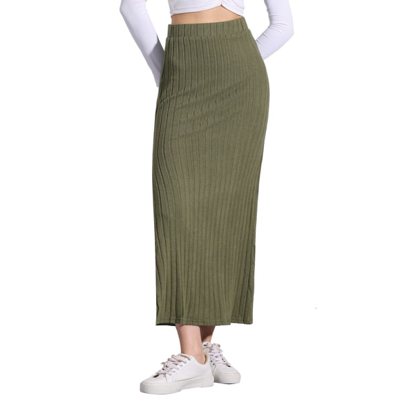 DARING DIVA Women's High Waisted Long Skirt Slit Bodycon Knit Pencil Skirt XL Army Green