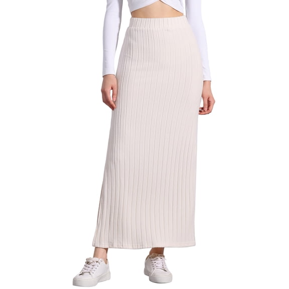 DARING DIVA Women's High Waisted Long Skirt Slit Bodycon Knit Pencil Skirt XS Beige