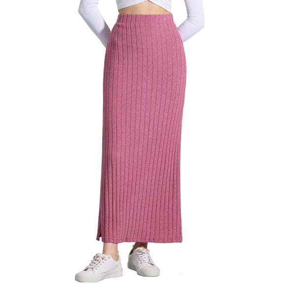 DARING DIVA Women's High Waisted Long Skirt Slit Bodycon Knit Pencil Skirt XS Pink
