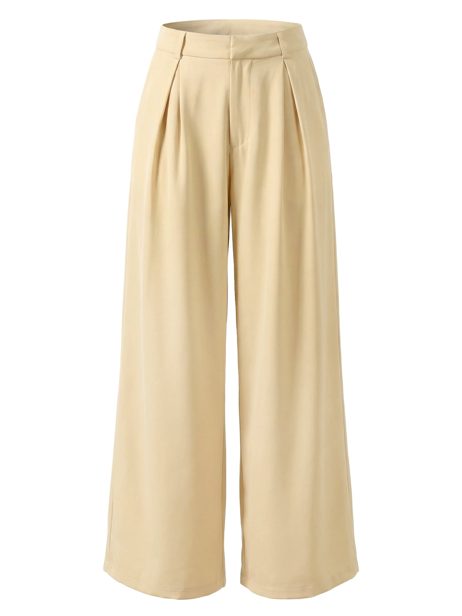 DARING DIVA Women's High Waisted Office Work Palazzo Pants with Pockets Medium Khaki