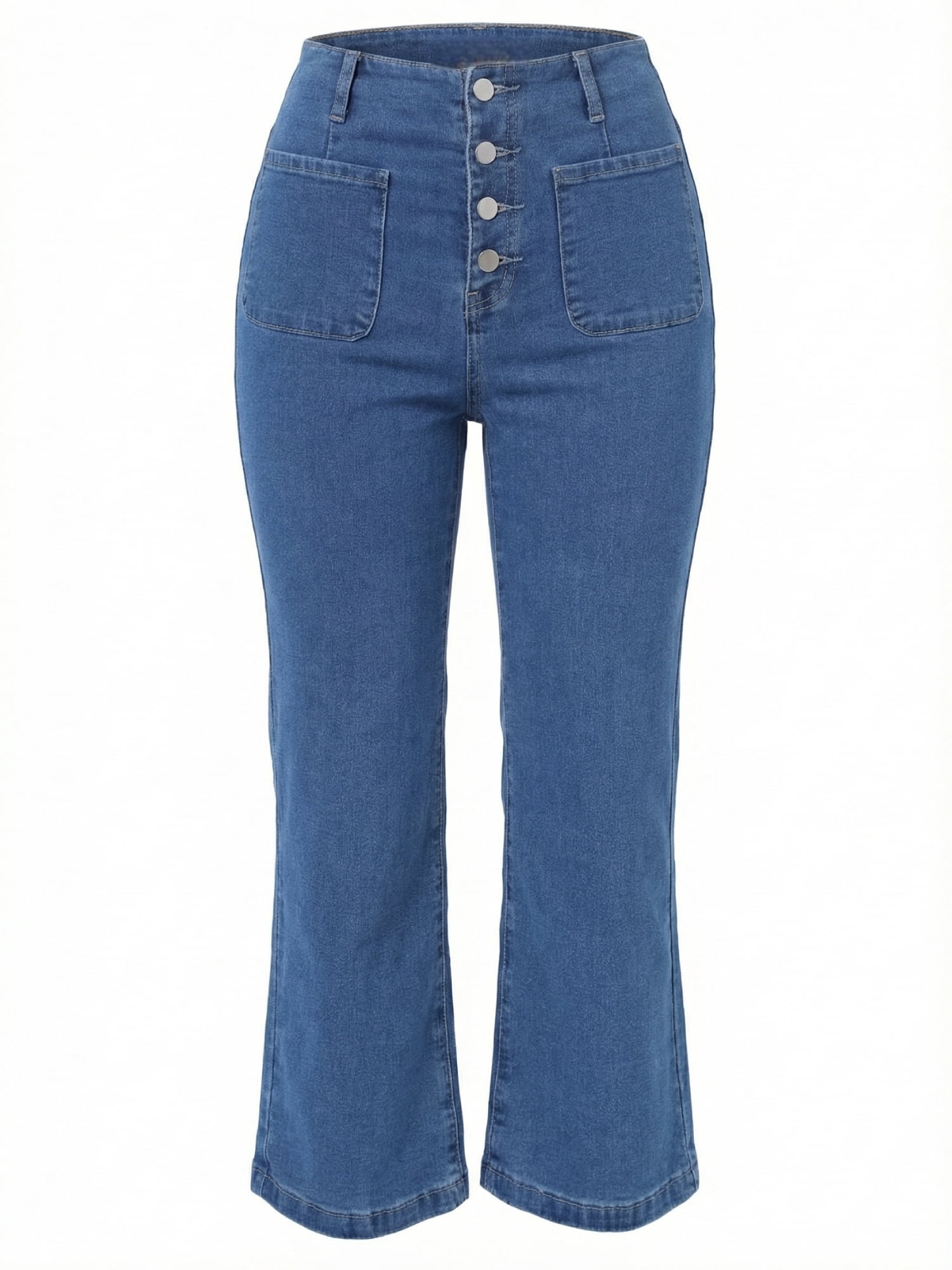 DARING DIVA Women's High Waisted Tummy Control Cropped Straight Leg Jeans L Blue