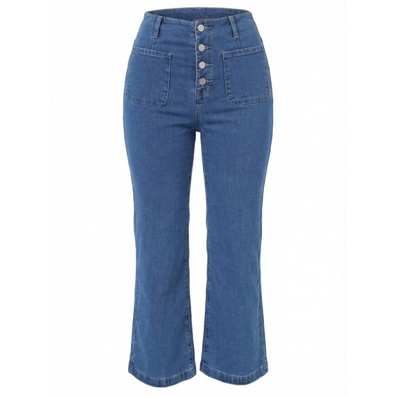 DARING DIVA Women's High Waisted Tummy Control Cropped Straight Leg Jeans XS Blue