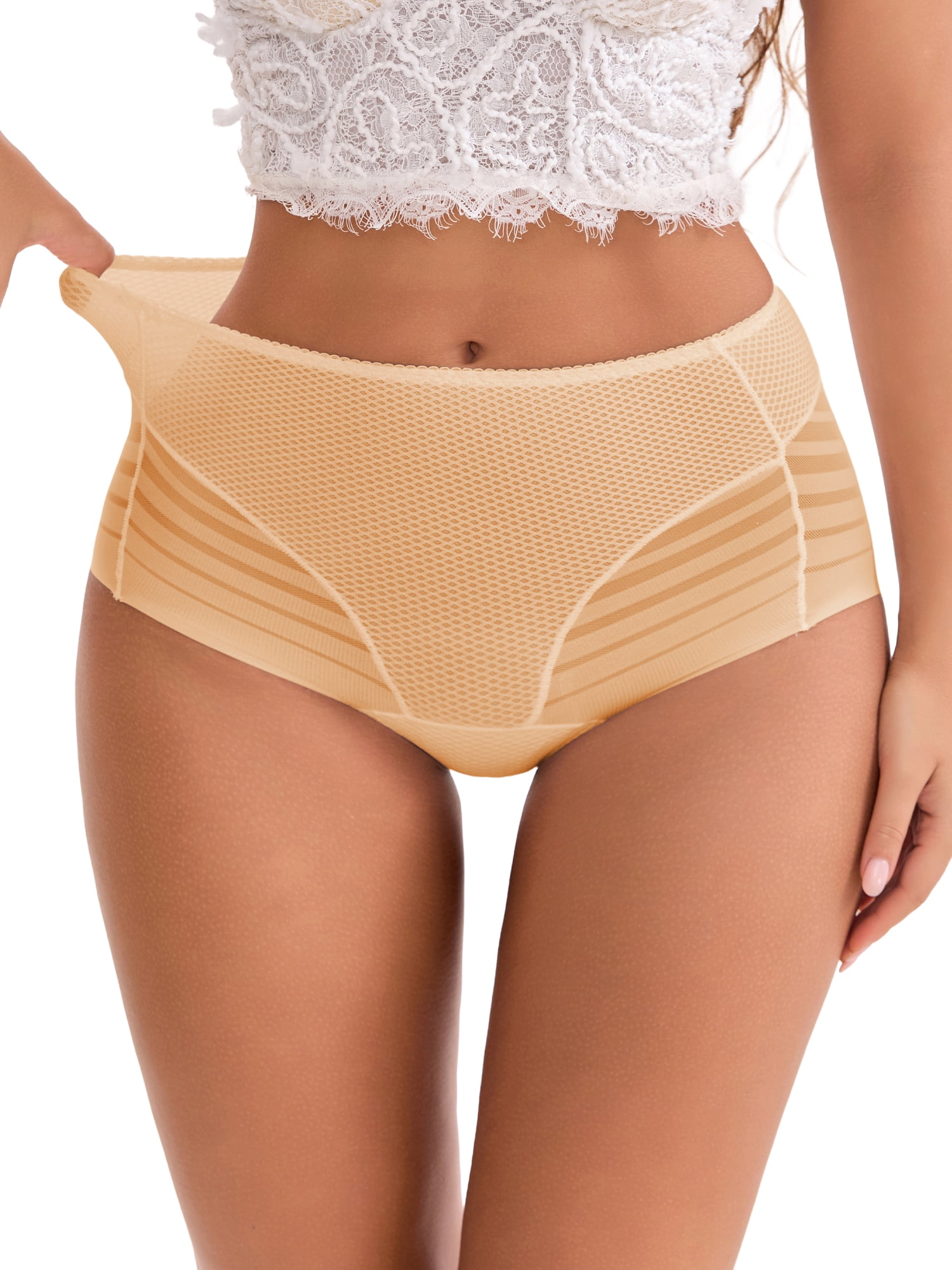 DARING DIVA Women's Lace Mesh High Waisted Invisible Tummy Control Panties XXL Beige