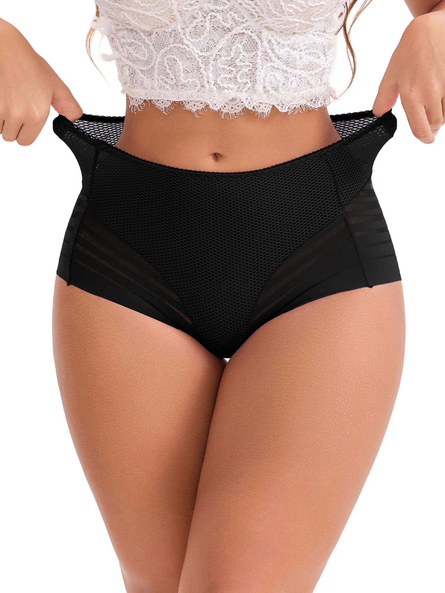 DARING DIVA Women's Lace Mesh High Waisted Invisible Tummy Control Panties XXL Black