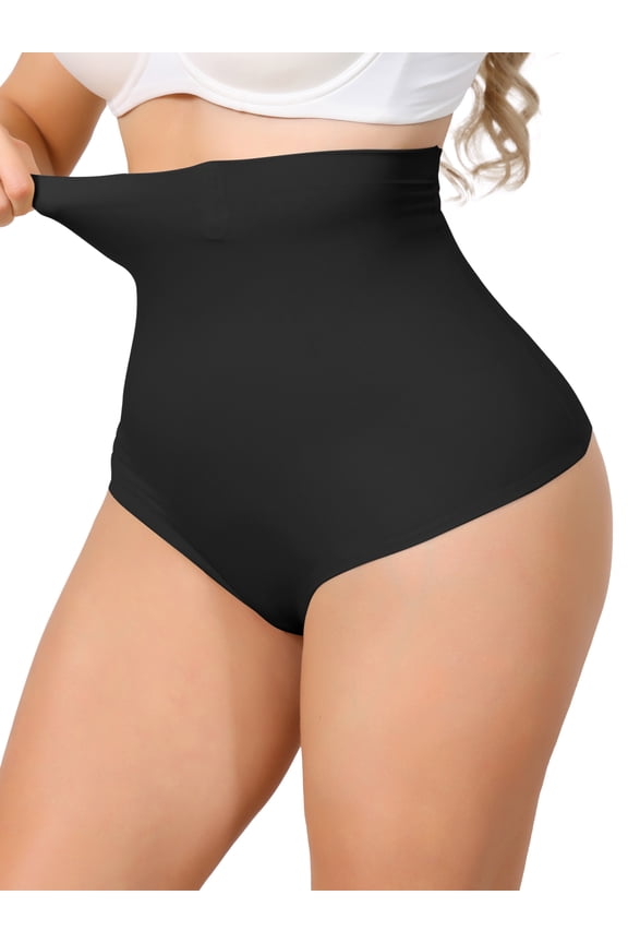 Women's High Waisted Tummy Control Thong Shapewear M Black