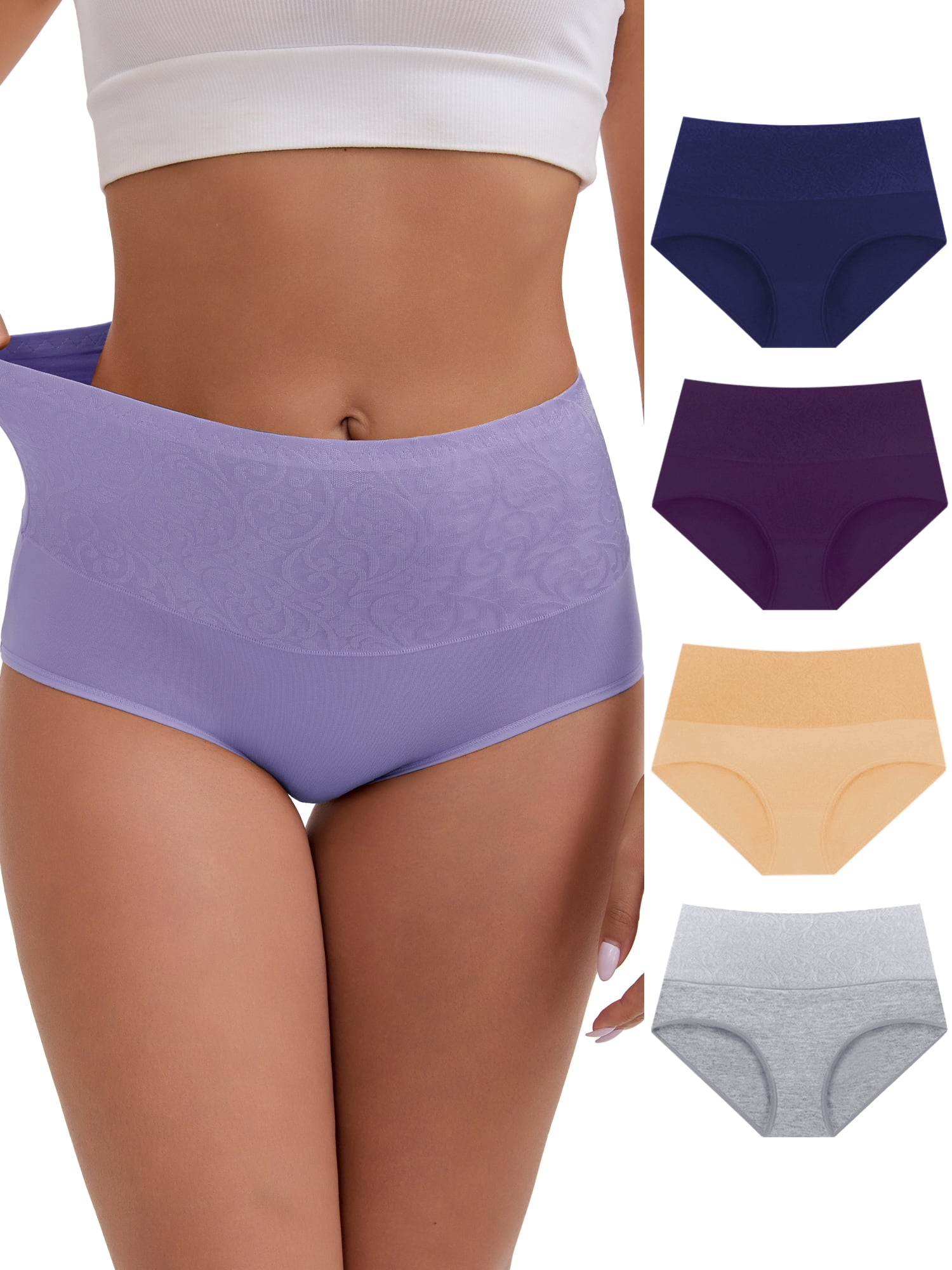 DARING DIVA Women's High-Waisted Underwear 5 Pcs M Apricot, Blue, Purple, Gray, Silver