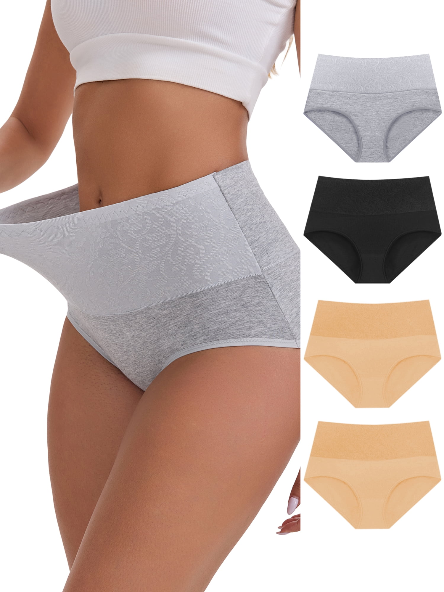 DARING DIVA Women's High-Waisted Underwear 5 Pcs M Gray, Black, Apricot