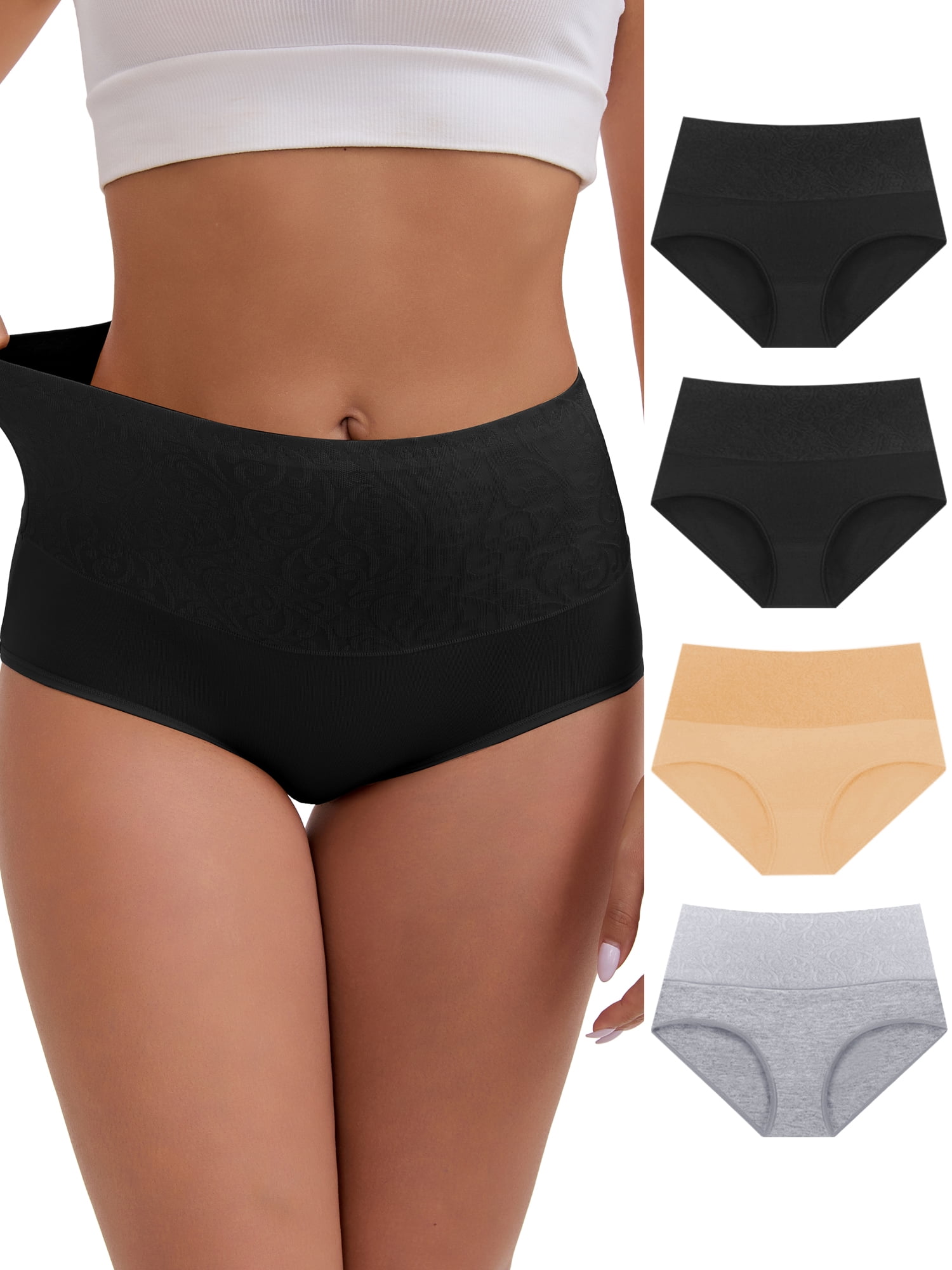 DARING DIVA Women's High-Waisted Underwear 5 Pcs XL Black, Apricot, Gray