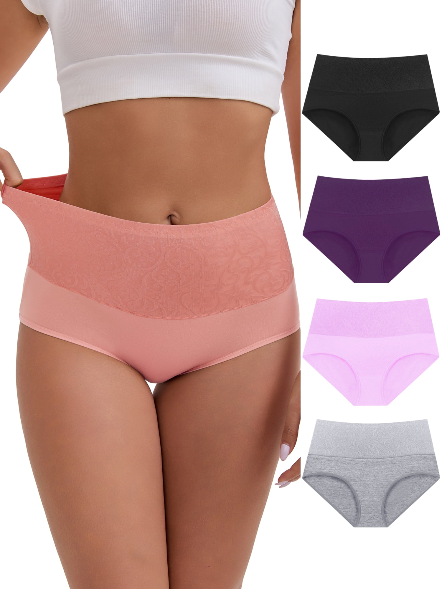 DARING DIVA Women's High-Waisted Underwear 5 Pcs XXL Black,Purple,Purple,Pink,Gray