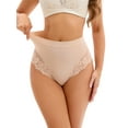 thumbnail image 1 of DARING DIVA Women's High-Waisted Underwear Thong Briefs Lace Trim Panties Beige L, 1 of 6
