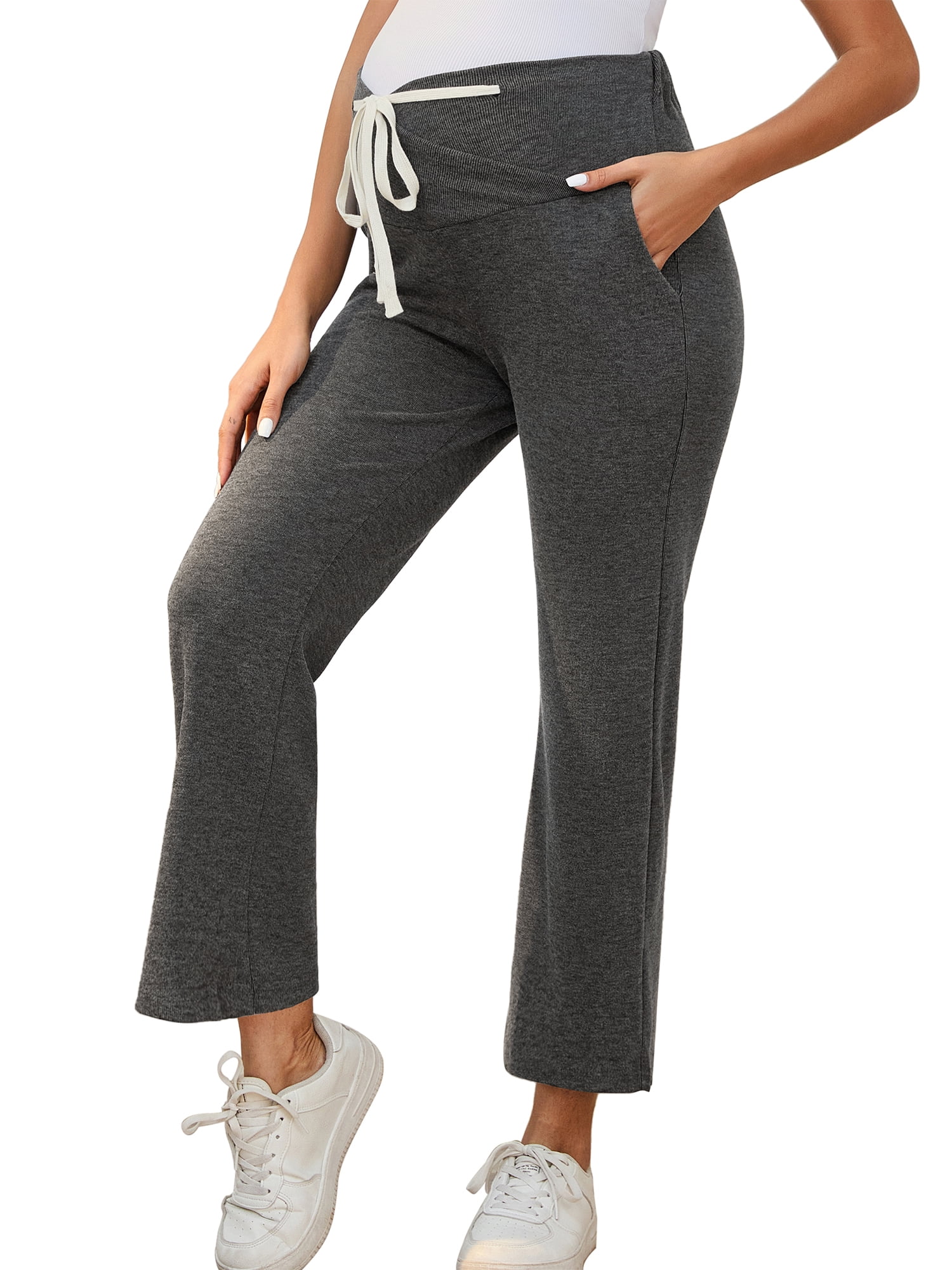 DARING DIVA Women's High-waisted Wide Leg Maternity Lounge Pants XXL Deep Grey