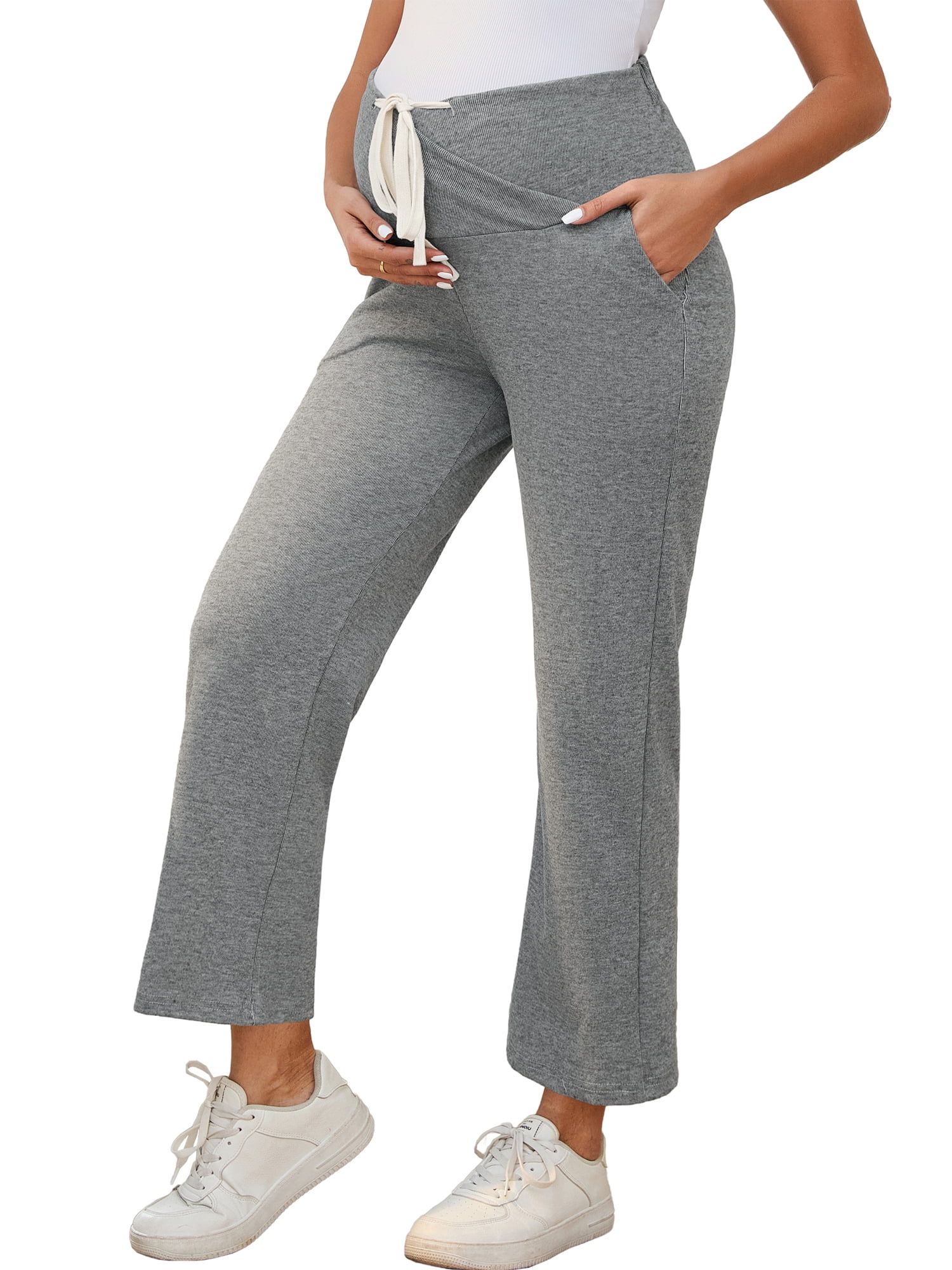 DARING DIVA Women's High-waisted Wide Leg Maternity Lounge Pants XXL Light Grey