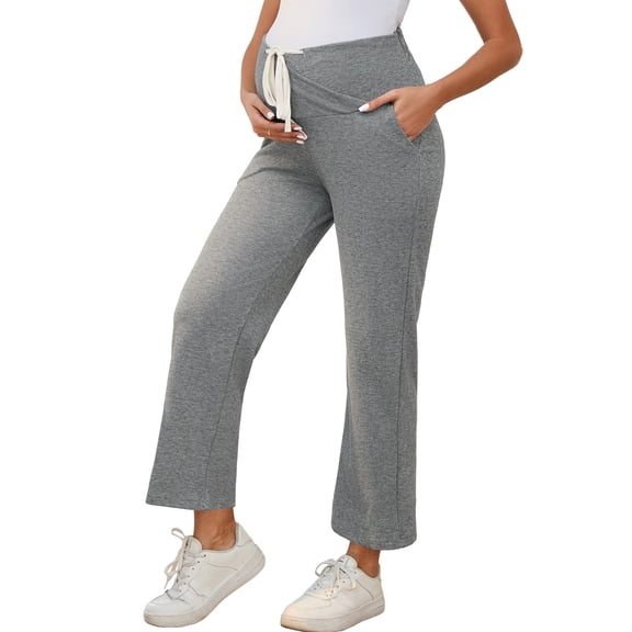 DARING DIVA Women's High-waisted Wide Leg Maternity Lounge Pants XXL Light Grey