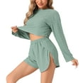 thumbnail image 1 of DARING DIVA Women's Hollow Out Tops with Slit Shorts Pajamas Sets XS Green, 1 of 5