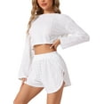 thumbnail image 1 of DARING DIVA Women's Hollow Out Tops with Slit Shorts Pajamas Sets XS White, 1 of 5