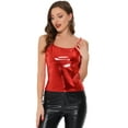 thumbnail image 1 of DARING DIVA Women's Holographic Metallic Spaghetti Straps Cami Top XS Red, 1 of 6