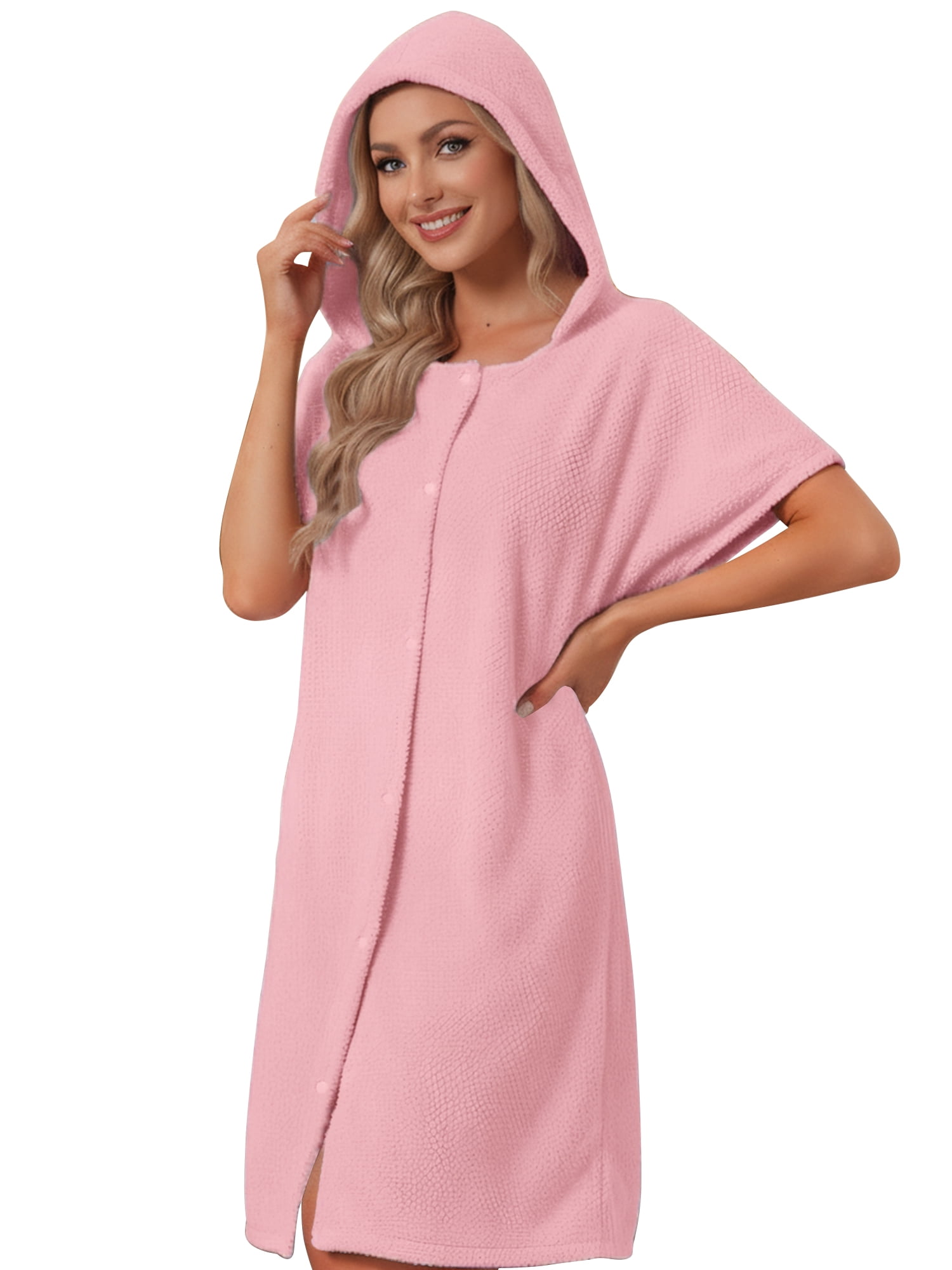 DARING DIVA Women's Hooded Button Snaps Cover Up After Shower Bathrobe 2XL Pink