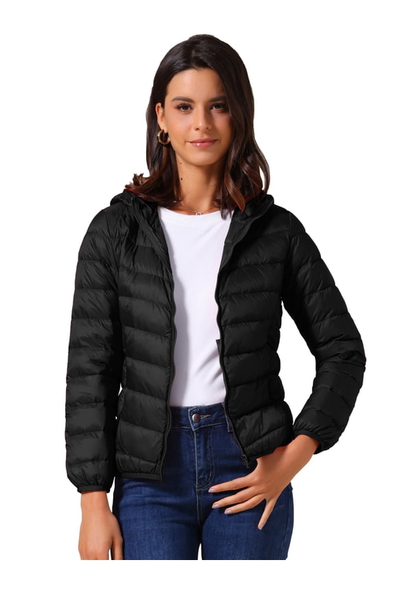 Women's Hooded Packable Puffer Jacket 3XL Black