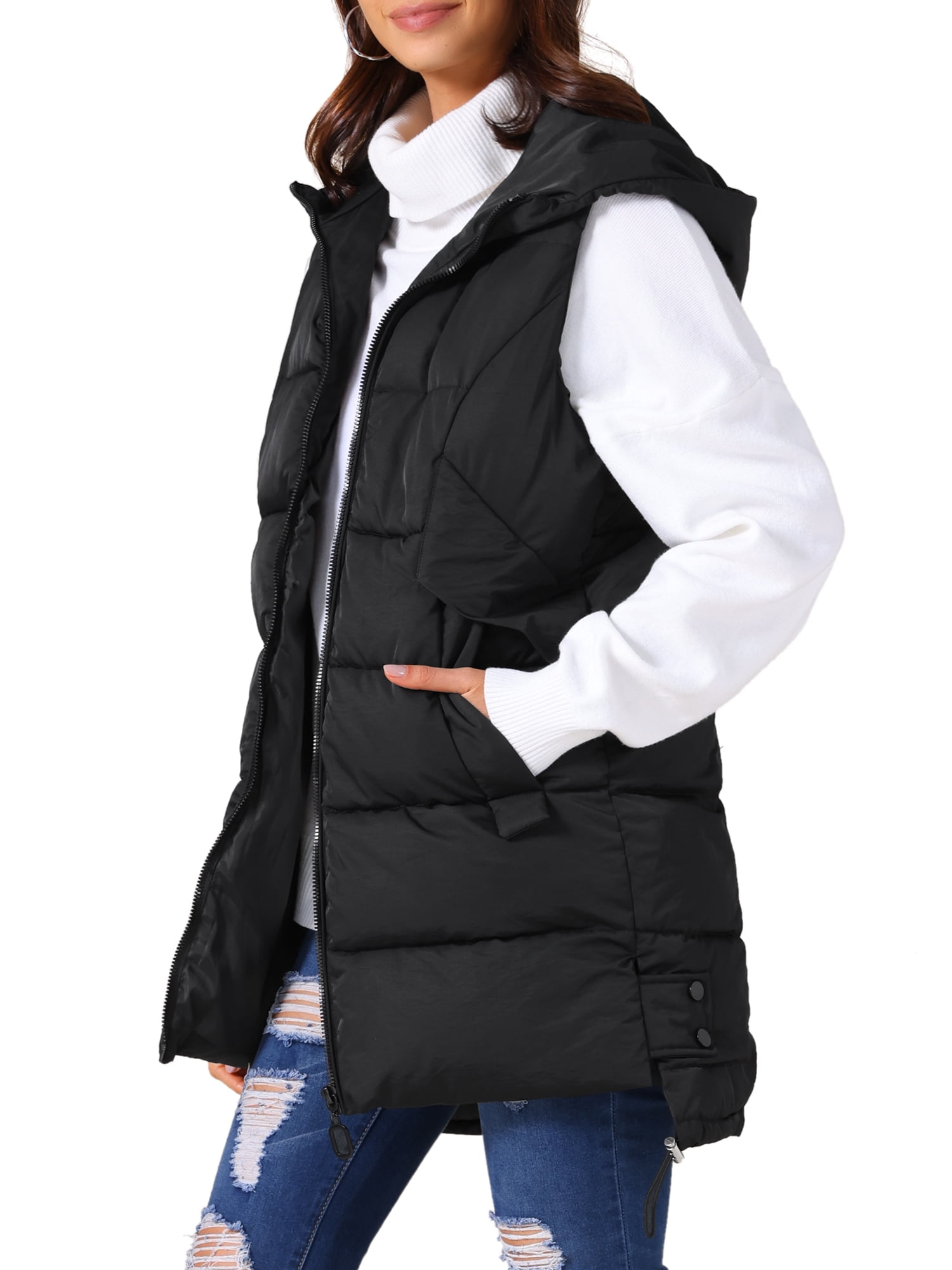 DARING DIVA Women's Hooded Sleeveless Long Parka Thicken Down Jacket XL Black