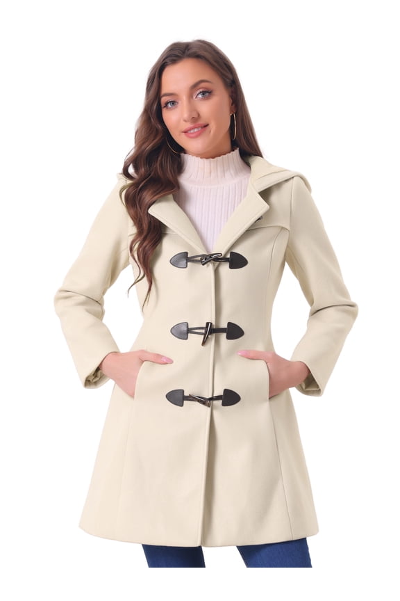 Women's Hooded Toggle Button Up Duffle Coat Winter Outwear Beige M