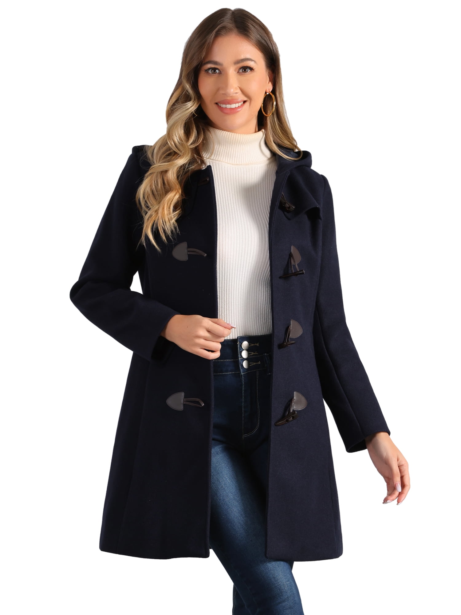 DARING DIVA Women's Hooded Toggle Button Up Duffle Coat Winter Outwear ...