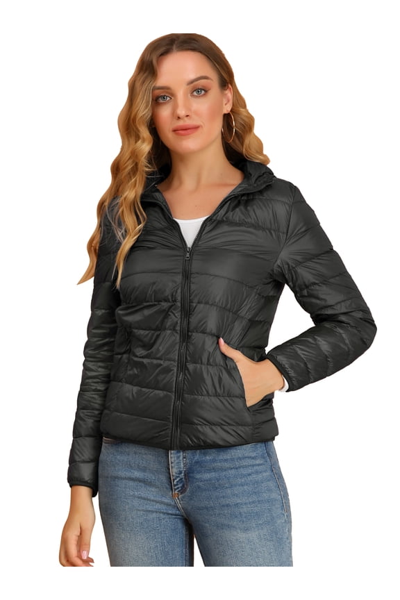 Women's Hooded Zip Up Short Down Lightweight Jacket 2XL Black