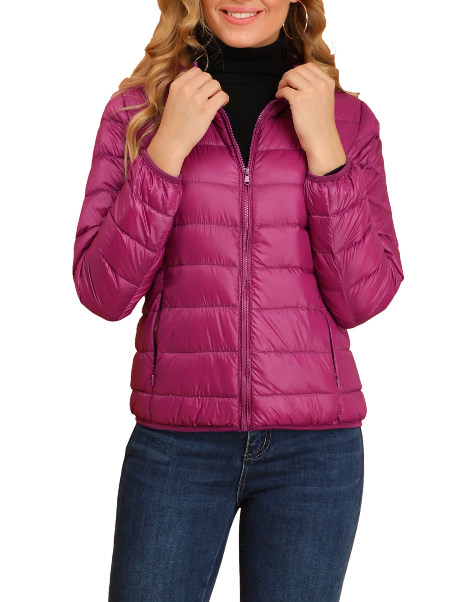 DARING DIVA Women's Hooded Zip Up Short Down Lightweight Jacket M Hot Pink